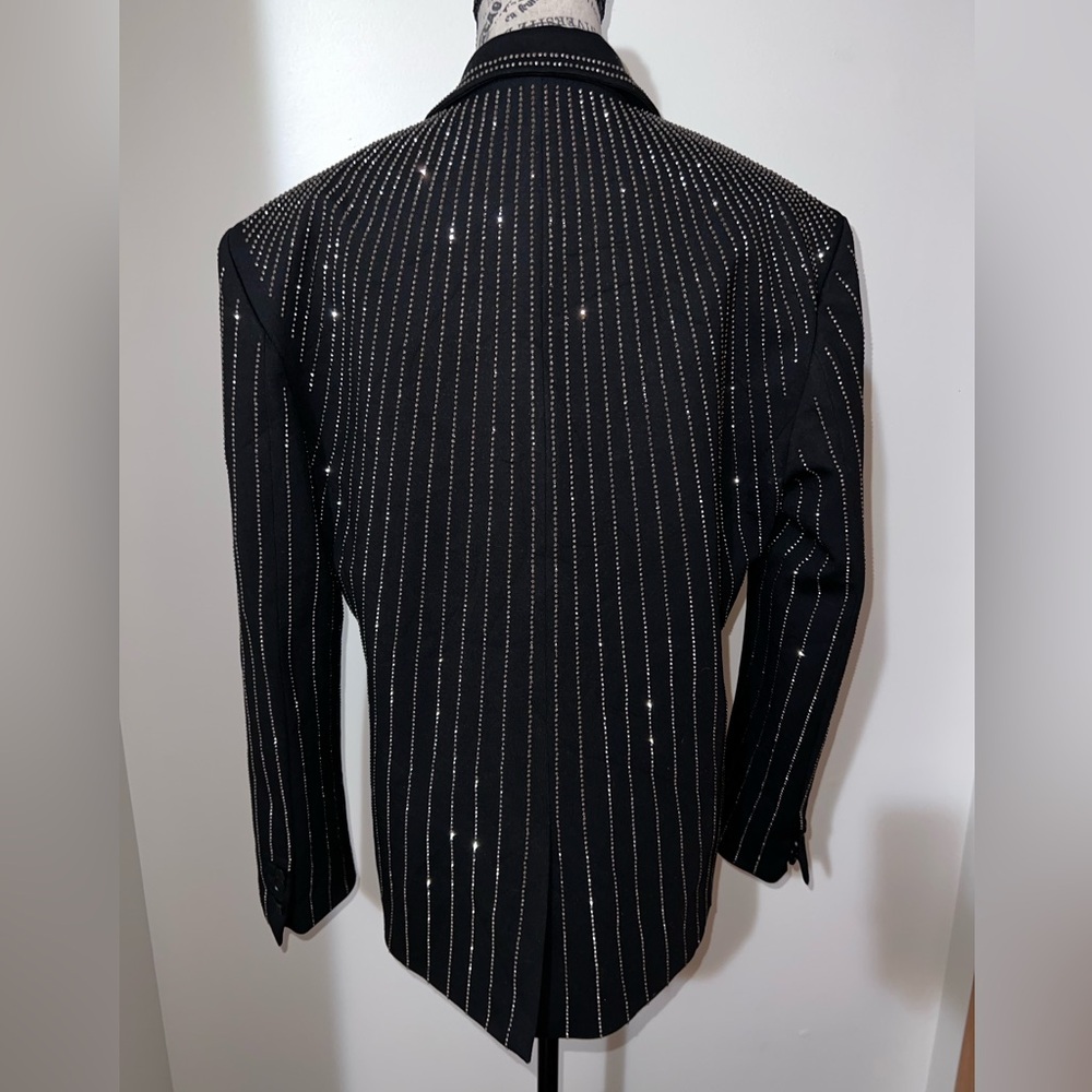 Designer Rhinestone Sequin Embellished Black Rockstar Blazer Medium - Picture 7 of 15